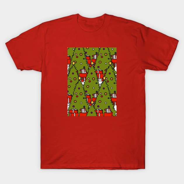 Christmas Tree Forest with Wrapped Gift Boxes T-Shirt by ellenhenryart